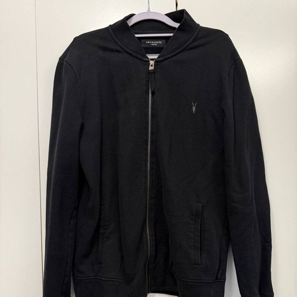 AllSaints Bomber Jacket Black Zip Up Sweatshirt - M